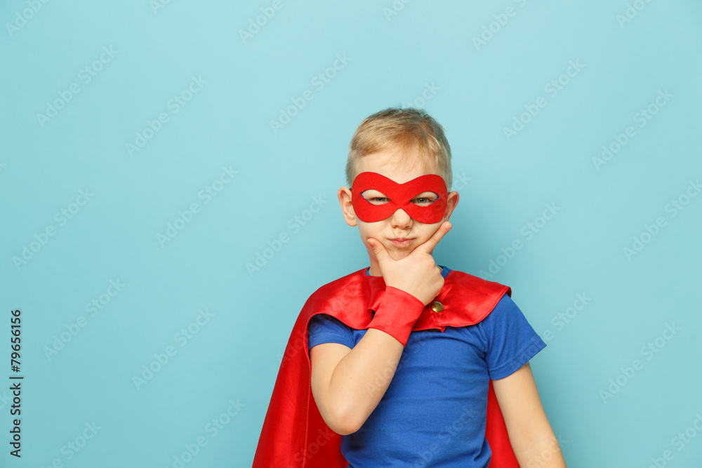 little power super hero child - obrazy, fototapety, plakaty 
