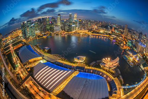 Sky view Singapore city at night photo