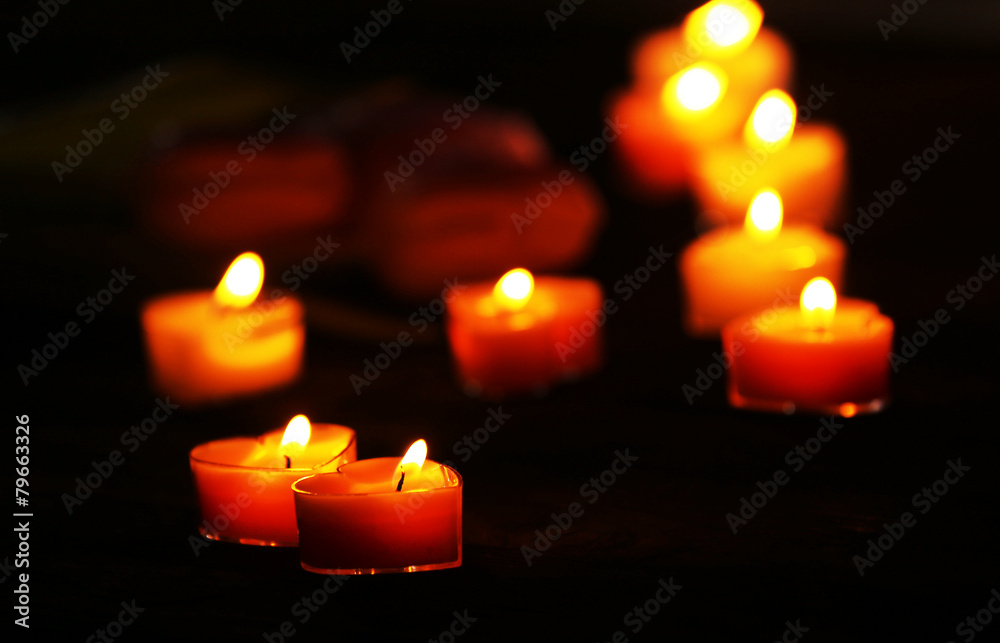 Romantic atmosphere with candle lights and flowers Romantic atmosphere with candle lights and flowers
