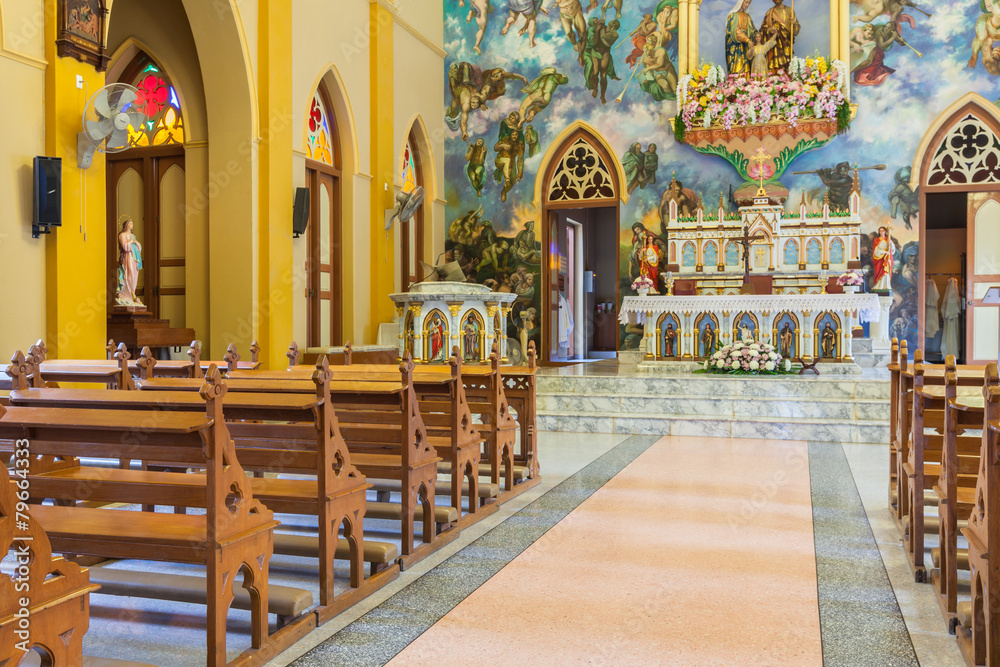 PATHUMTANI, THAILAND - FEBRUARY 28 : The interiors of Catholic c