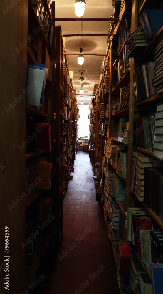 Fototapeta premium Many books on bookshelf in library