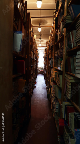 Many books on bookshelf in library