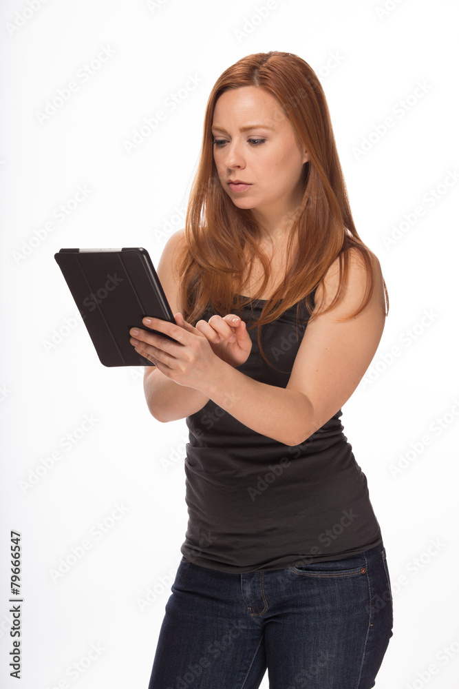 Young Caucasian woman using tablet pc computer