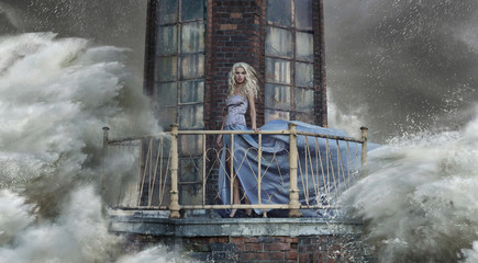 Leinwandbilder Artist KB Frau auf Leuchtturm am Meer  © konradbak