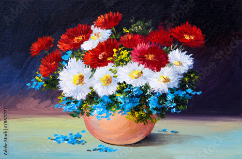 bouquet of spring flowers, still life oil painting
