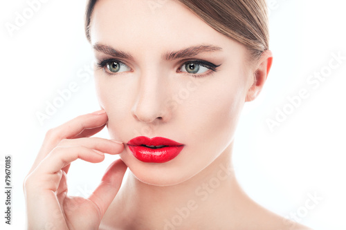 closeup portrait of a beautiful woman with beauty face and clean