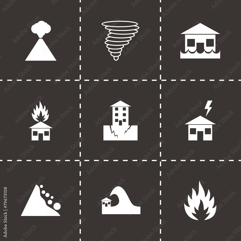 Vector black disaster icon set Vector black disaster icon set