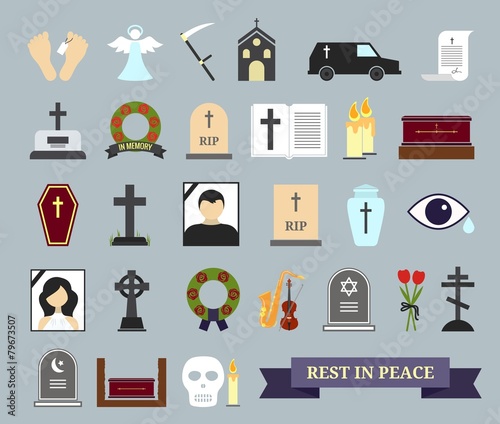 Death, ritual and burial colored icons