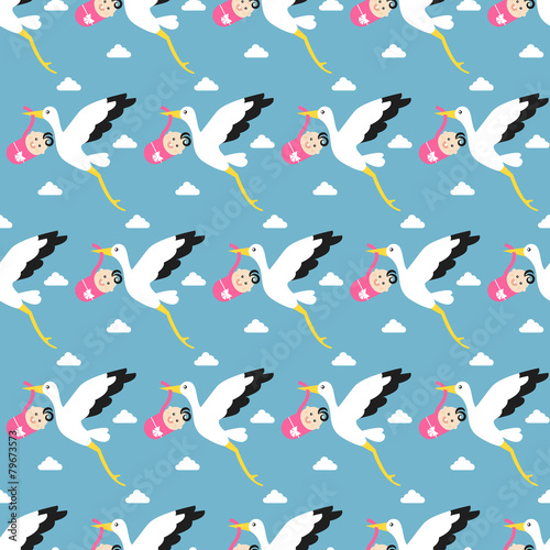 Stork carrying child pattern background