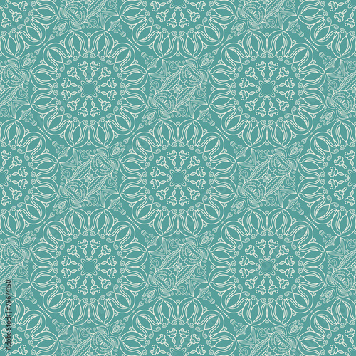 Turquoise seamless pattern with lace ornament