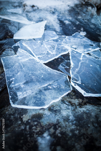 Pieces of ice on rock