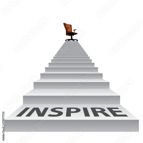 White stair with a chair and text