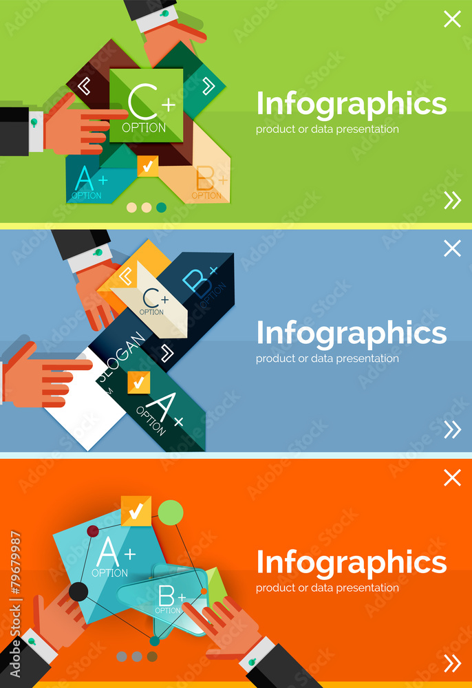 Set of infographic flat design banner with hands