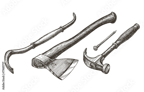 tools vector logo design template. hammer and nail or axe, claw