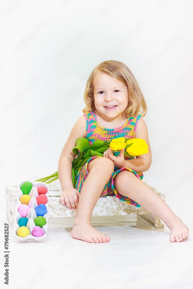 Laughing little girl in Eastertide Laughing little girl in Eastertide