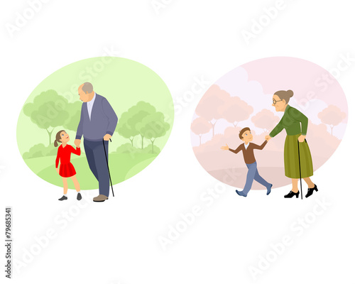 Grandparent walking with offspring
