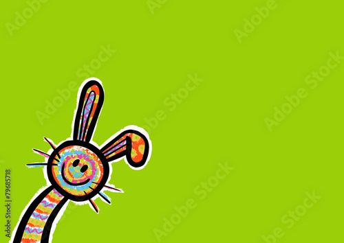 Hintergrund mit lustigem, bunten Osterhasen / Textfreiraum