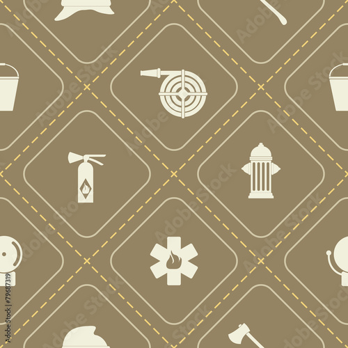 Seamless background with firefighter flat