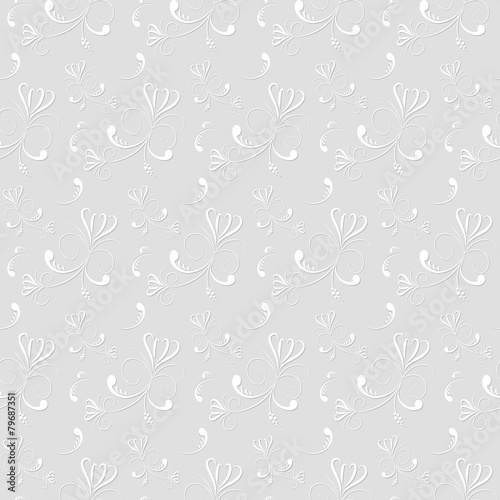 Swirl Floral Seamless Pattern-White on Grey Background