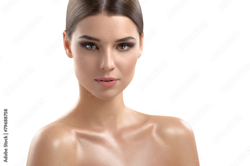 Natural beauty portrait of woman on white background Natural beauty portrait of woman on white background