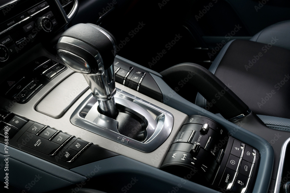 Automatic car transmission. Interior detail.