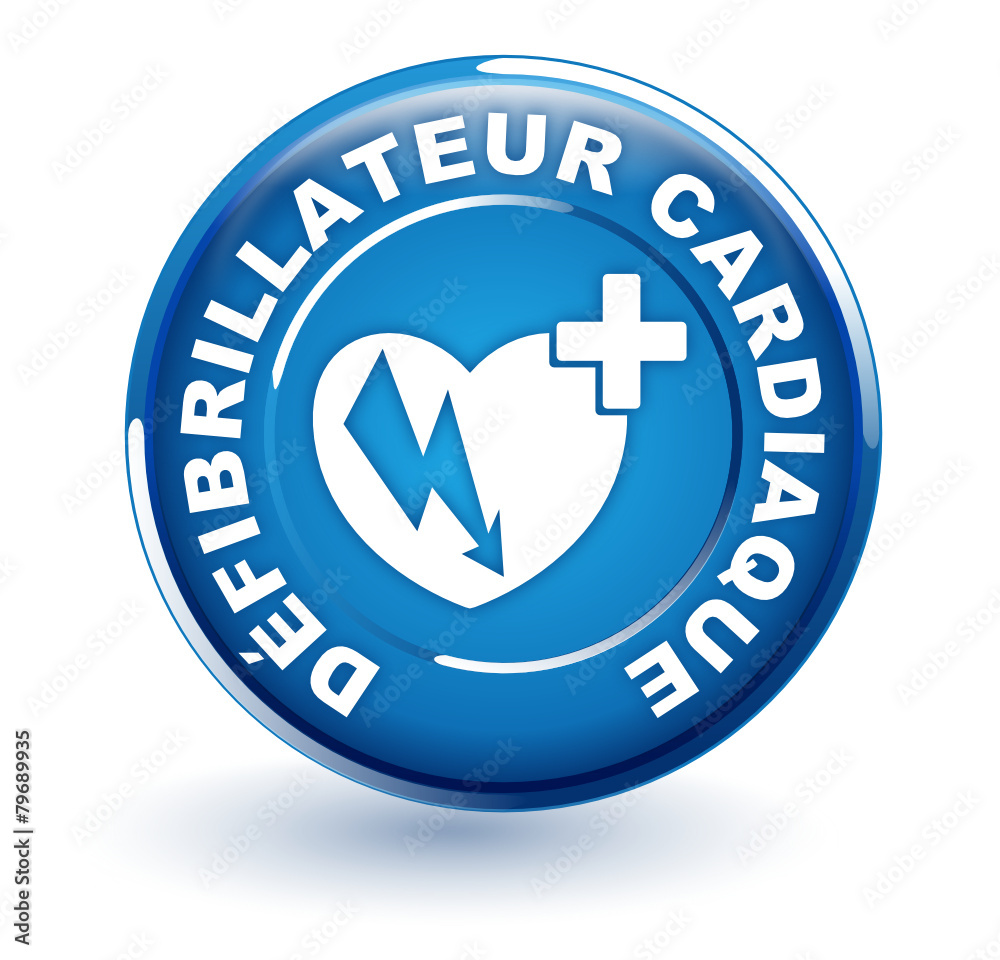 défibrillateur cardiaque sur bouton bleu