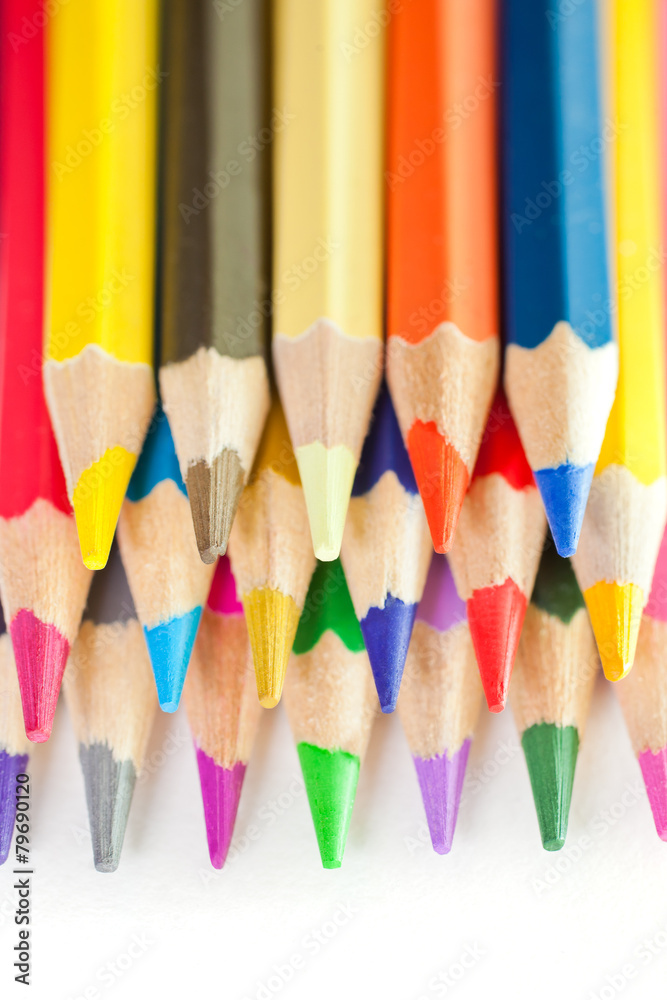 Colored pencils closeup on a white background Colored pencils closeup on a white background