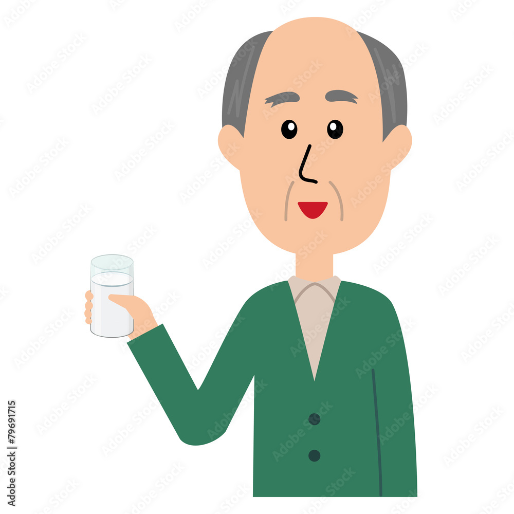A happy elderly man with a glass of milk in his hand A happy elderly man with a glass of milk in his hand