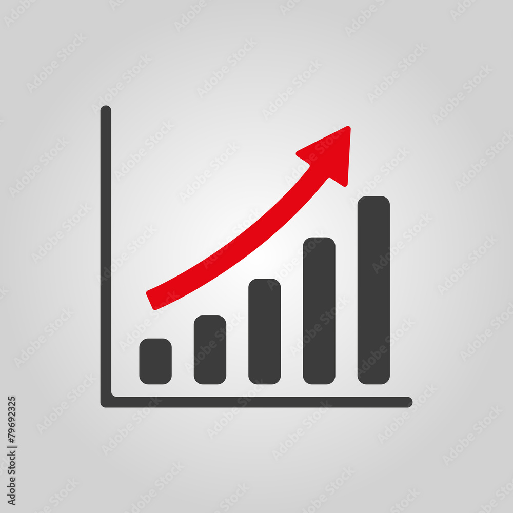 The growing graph icon. Progress symbol. Flat The growing graph icon. Progress symbol. Flat