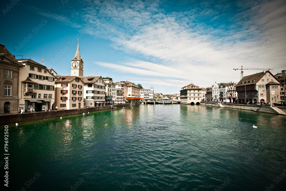 Beautiful view of Zurich city with river Limmat, Switzerland