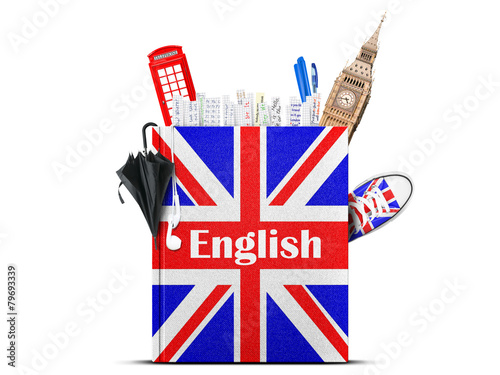 English language textbook with the British flag and umbrella #79693339