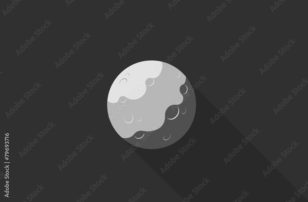 Naklejka premium Moon with shadow isolated on gray background. Flat design.