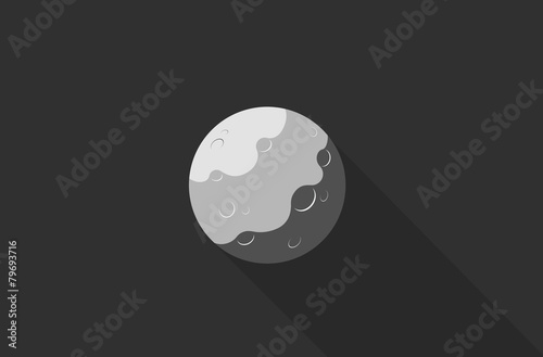 Moon with shadow isolated on gray background. Flat design.