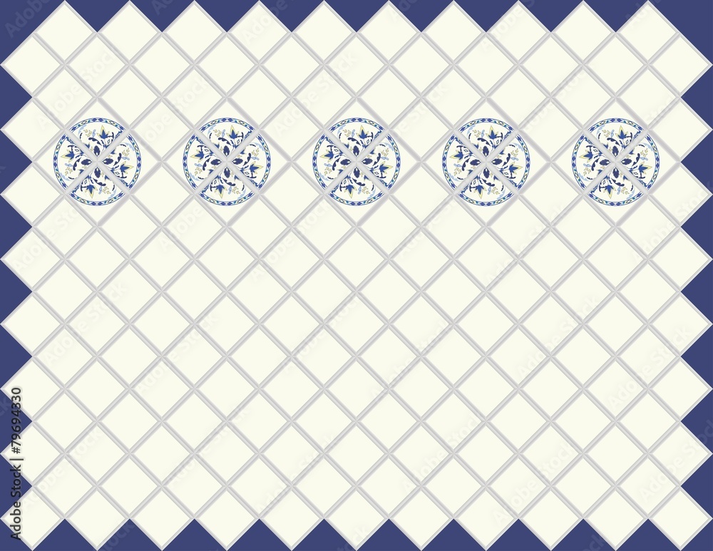 Kitchen clear blue tile with ornamate. Kitchen clear blue tile with ornamate.