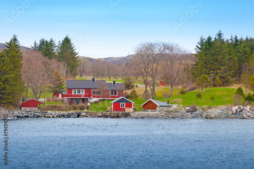 Norwegian small village with colorful wooden houses