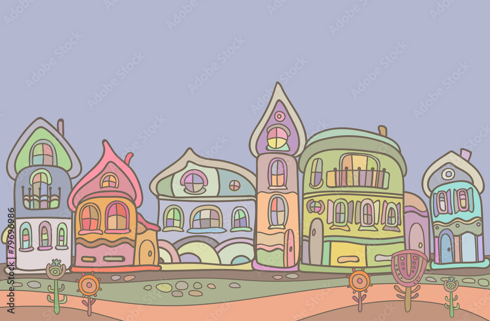 Town houses in a retro style background
