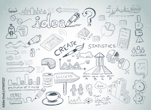 Social Media doodles Sketch set with infographics elements