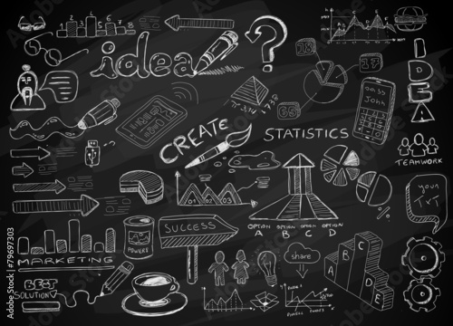 Social Media doodles Sketch set with infographics elements