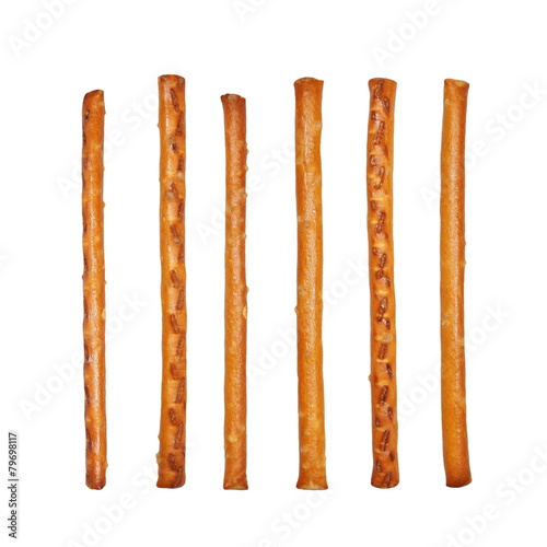 Fotografie salty cracker pretzel sticks isolated on white background