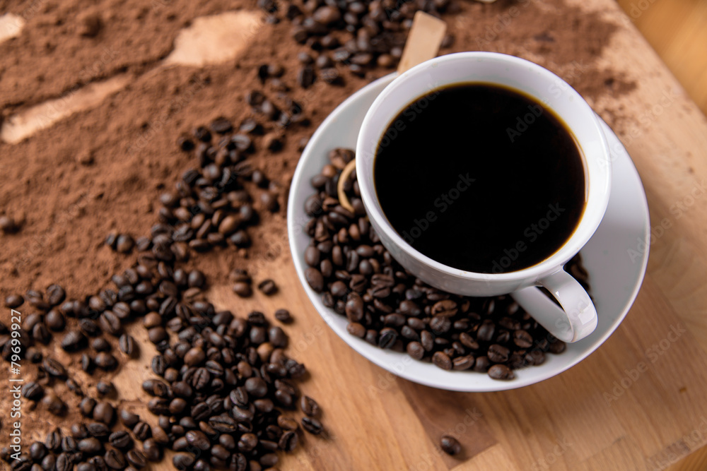 Organic concept with coffee on wooden table Organic concept with coffee on wooden table