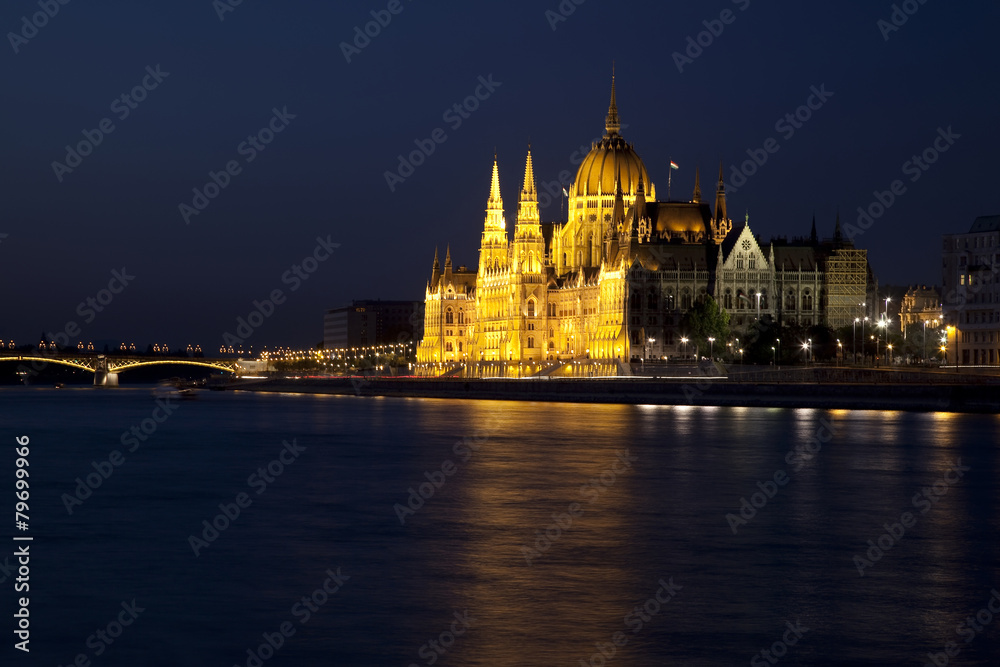 The Hungarian Parliament in Budapest at night