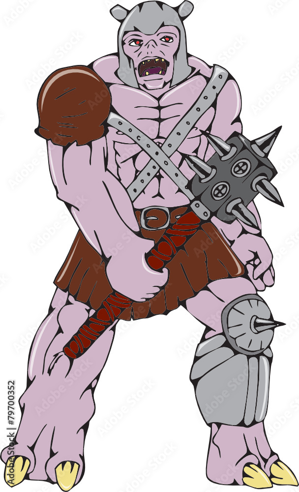 Plakat Orc Warrior Holding Club Front Cartoon