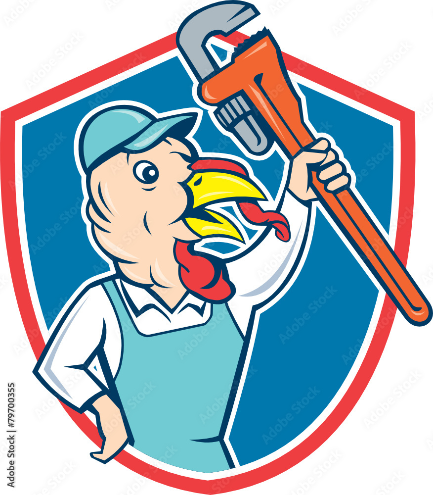 Turkey Plumber Monkey Wrench Shield Cartoon Turkey Plumber Monkey Wrench Shield Cartoon