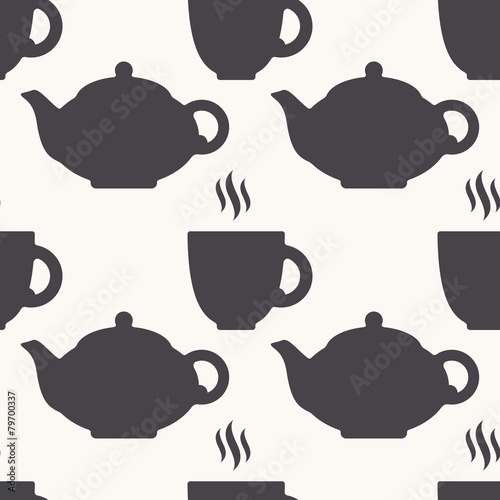 Silhouette of teapot and cup. Tea seamless pattern