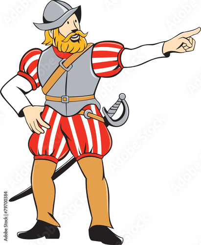 Spanish Conquistador Pointing Isolated Cartoon