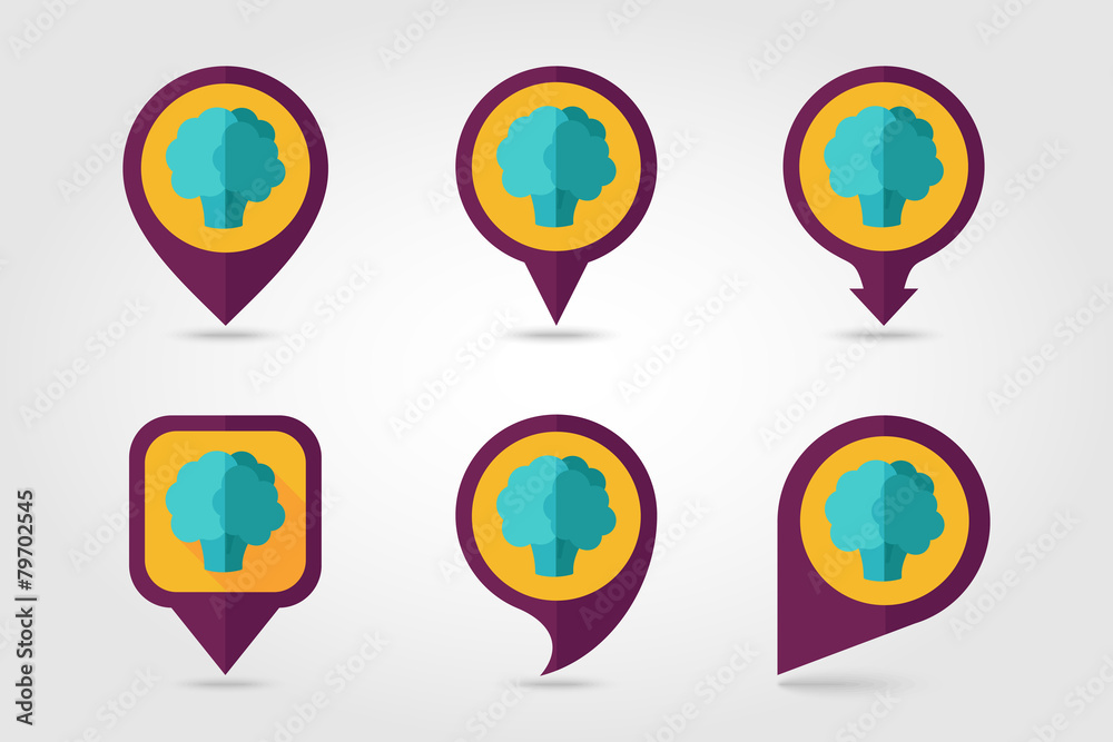 Cauliflower mapping pins icons with long shadow Cauliflower mapping pins icons with long shadow