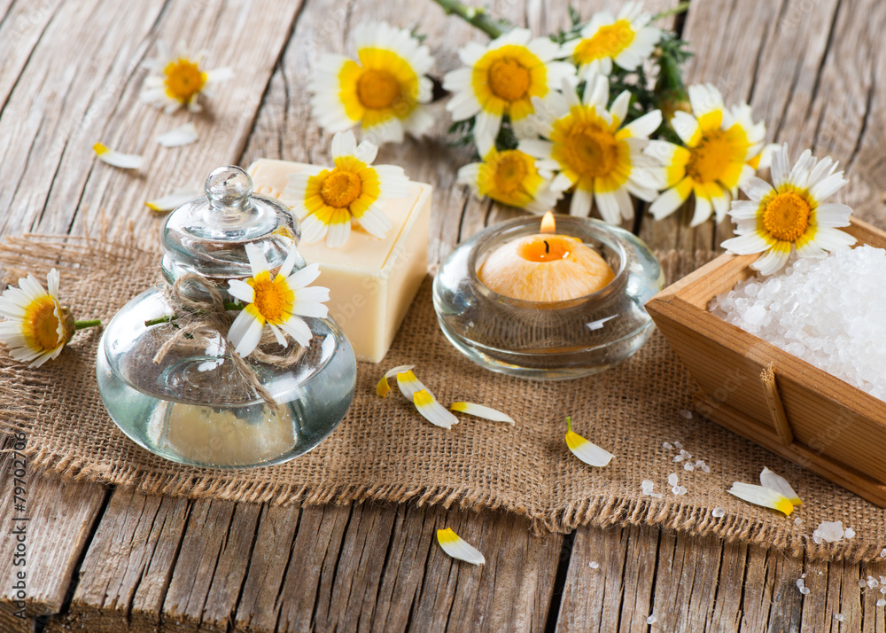 .aroma spa with chamomile flowers