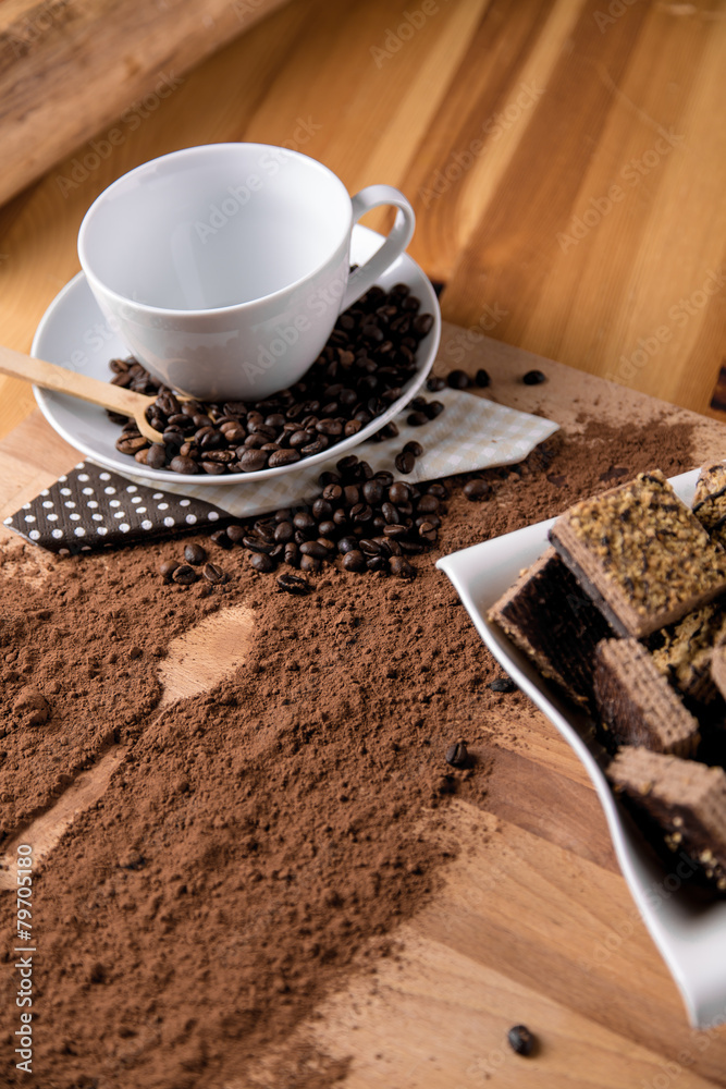 Organic coffee on wooden table, home concept Organic coffee on wooden table, home concept