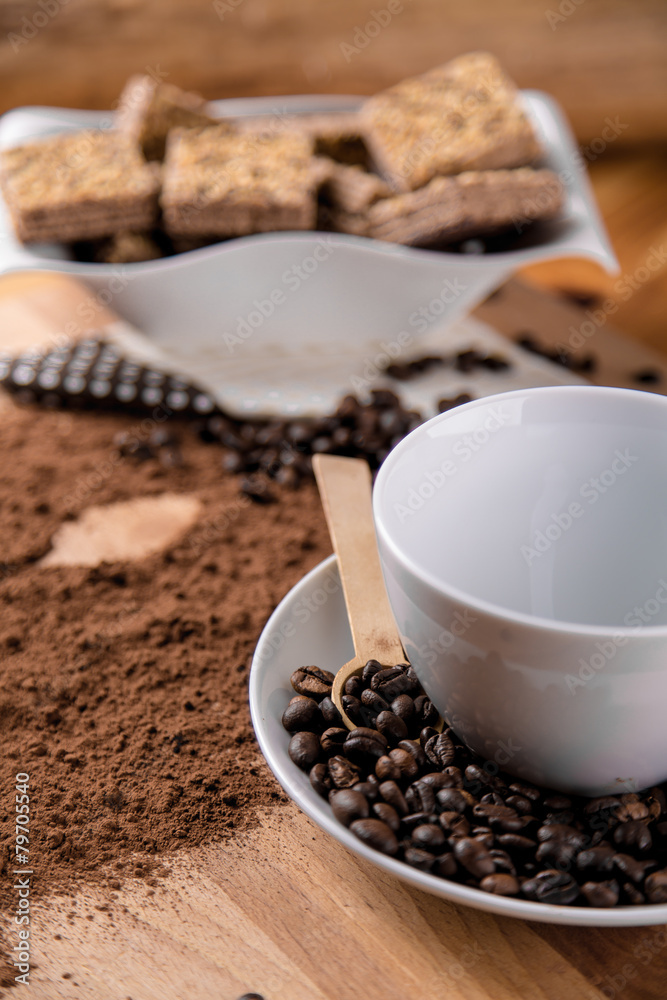 Organic coffee on wooden table, home concept Organic coffee on wooden table, home concept