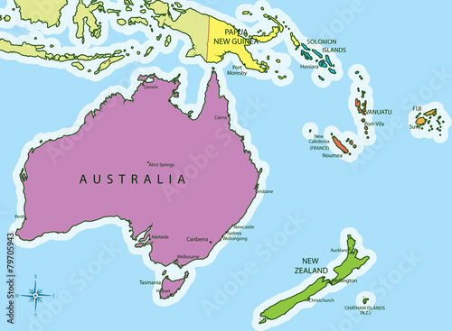 Oceania map countries and cities